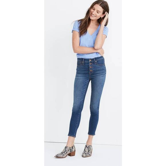 Madewell Women's 9" Mid Rise Skinny Crop Jeans Button Front Tencel Jeans Size 24 - Picture 1 of 16